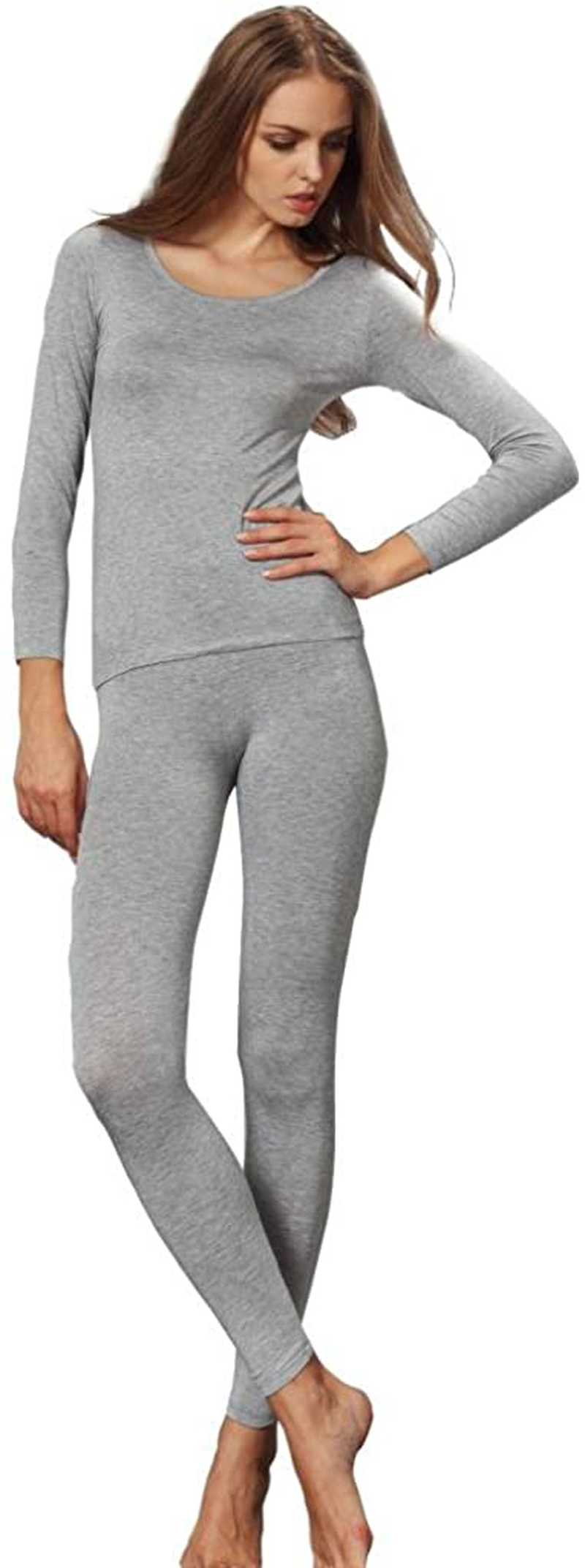 Liang Rou Women's Crewneck Long Johns Ultra Thin Modal Thermal Underwear Top & Bottom Set