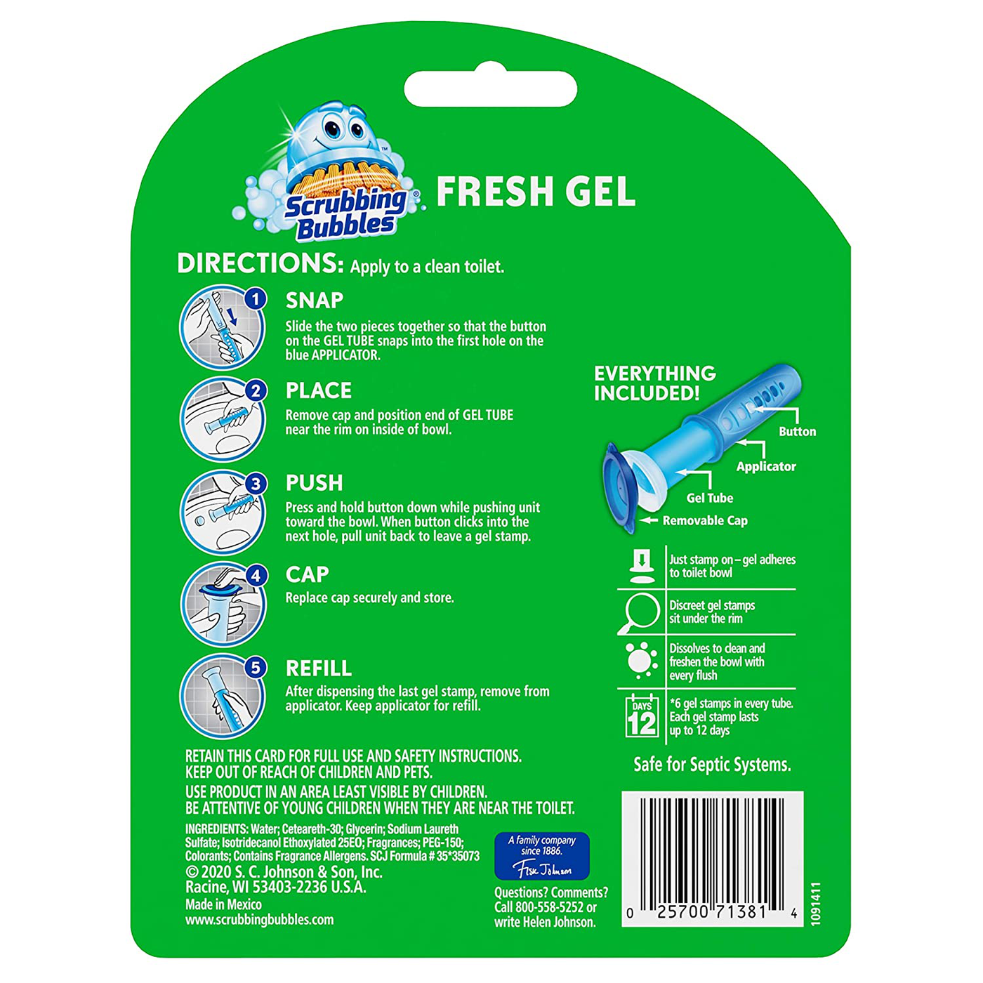 Scrubbing Bubbles Fresh Gel Toilet Bowl Cleaning Stamps, Gel Cleaner, Helps Prevent Limescale and Toilet Rings, Rainshower Scent, 6 Stamps