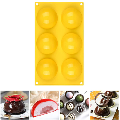 Fimary 3 Inches 6 Holes Half Sphere Silicone Molds For Chocolate, Cake, Jelly, Pudding, Food Grade Round Silicon Molds for Cake Baking (1, yellow)