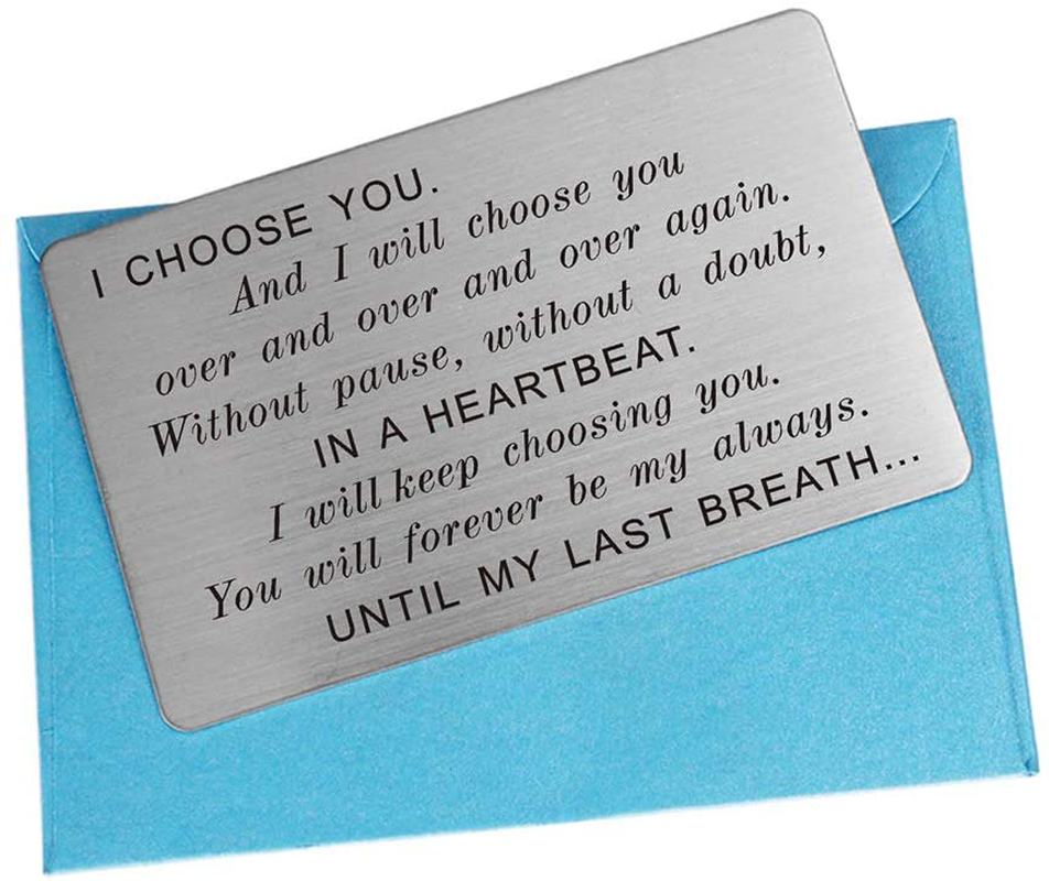 Steel Wallet Love Note Insert, Engraved Cards for Husband, Mini Love Notes, Birthday Gifts for Men Unique, Steel Anniversary Card Gifts for Men, Boyfriend, Personalized Message Card