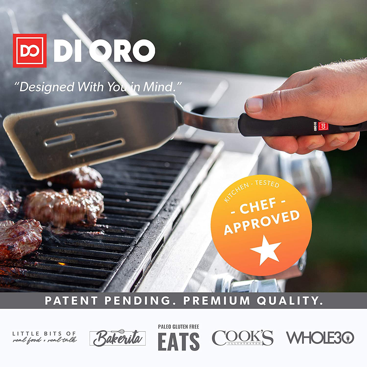 New DI ORO Designer Series Elite 3-Piece Turner Spatula Set - 600F Heat-Resistant Rubber Silicone Spatulas - Includes Slotted Fish, Omelet, and Wide Slotted Turners - LFGB Certified and BPA Free