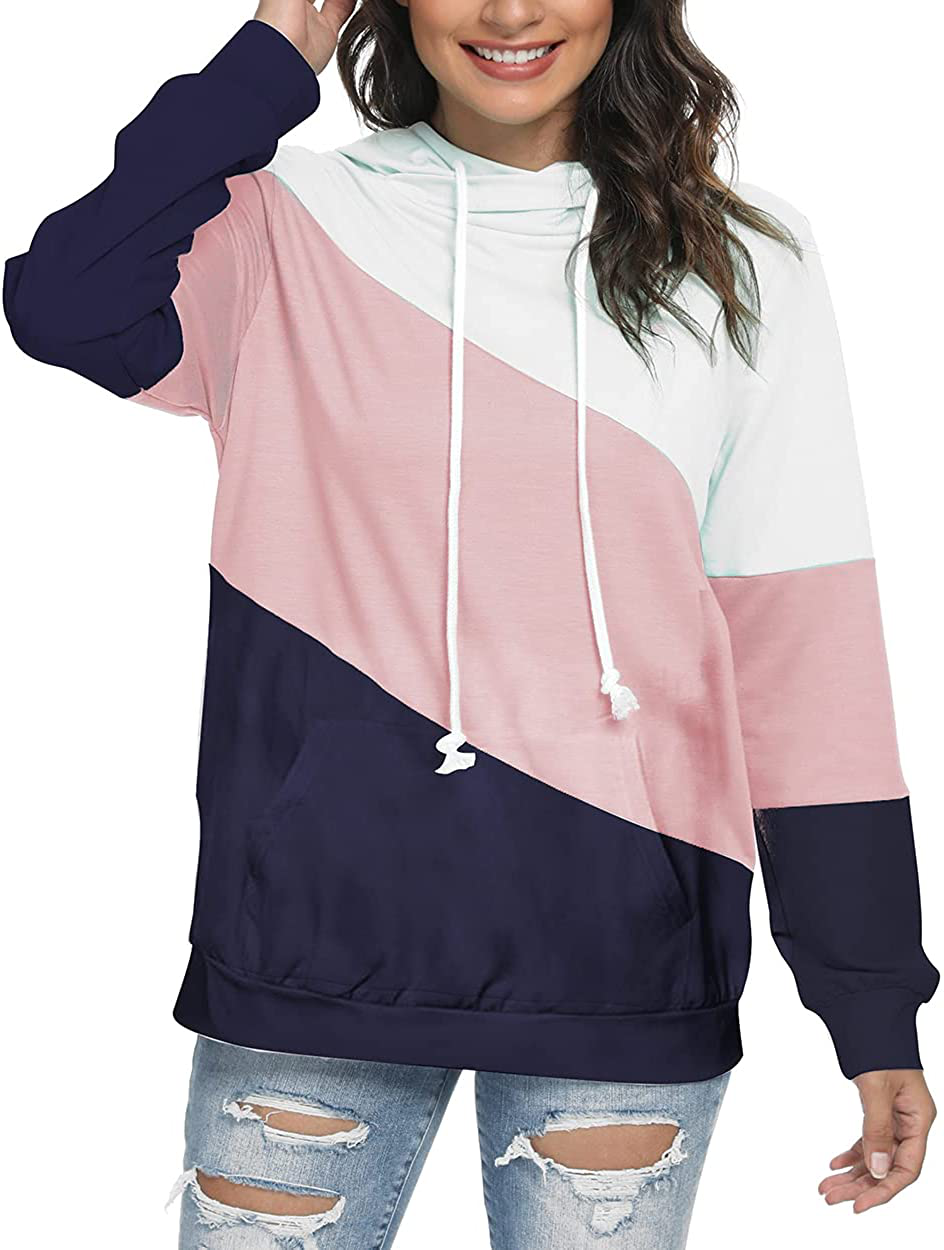 Barlver Women's Casual Hoodies Long Sleeve Sweatshirts Cowl Neck Drawstring Hooded Pullover Top with Pockets