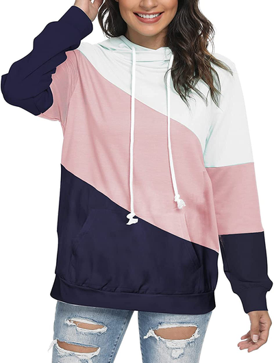 Barlver Women's Casual Hoodies Long Sleeve Sweatshirts Cowl Neck Drawstring Hooded Pullover Top with Pockets
