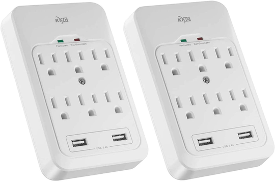 2 Pack 6-Outlet Surge Protector, 2 USB Ports, 3.4A USB Output, 980 Joules
