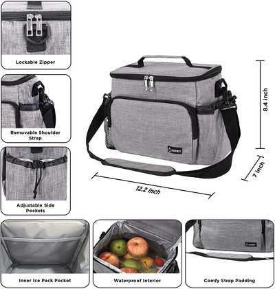 Inspirit Lunch Bag for Women - Mens Lunch Box, 14-Can Meal Prep Lunch Bag, Lunch Bags for Men, Soft Cooler Lunch Tote, Insulated Lunch Box Large Lunch Bag with 2 Silicone Bags (Charcoal Grey)