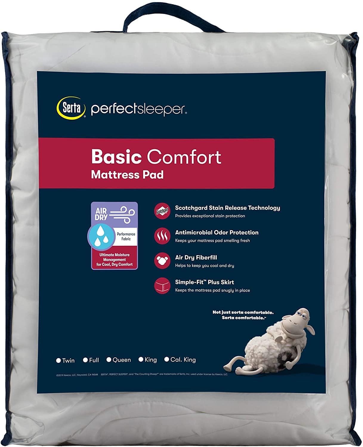 Serta Perfect Sleeper Basic Comfort Mattress Pad, Air Dry Moisture Wicking, Microfiber Fill, Scotchgard Stain Release, Antimicrobial Odor Protection, Cooling, Queen, White