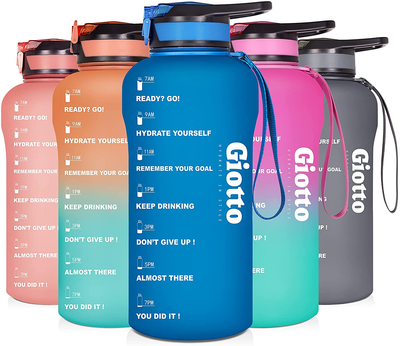 Giotto Large Half Gallon/64oz Motivational Water Bottle with Time Marker & Straw,Leakproof BPA Free Sports Water Jug with Handle to Remind You Drink More Water,Hydrate in Style