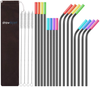 StrawExpert 16 Pack Black Reusable Metal Straws with Silicone Tip & Travel Case & Cleaning Brush,Long Stainless Steel Straws Drinking Straw for 20 and 30 oz Tumbler