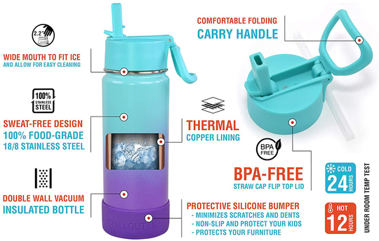CHILLOUT LIFE 17 oz Insulated Water Bottle with Straw Lid for Kids and Adult + 20 Cute Waterproof Stickers - Perfect for Personalizing Your Kids Metal Water Bottle