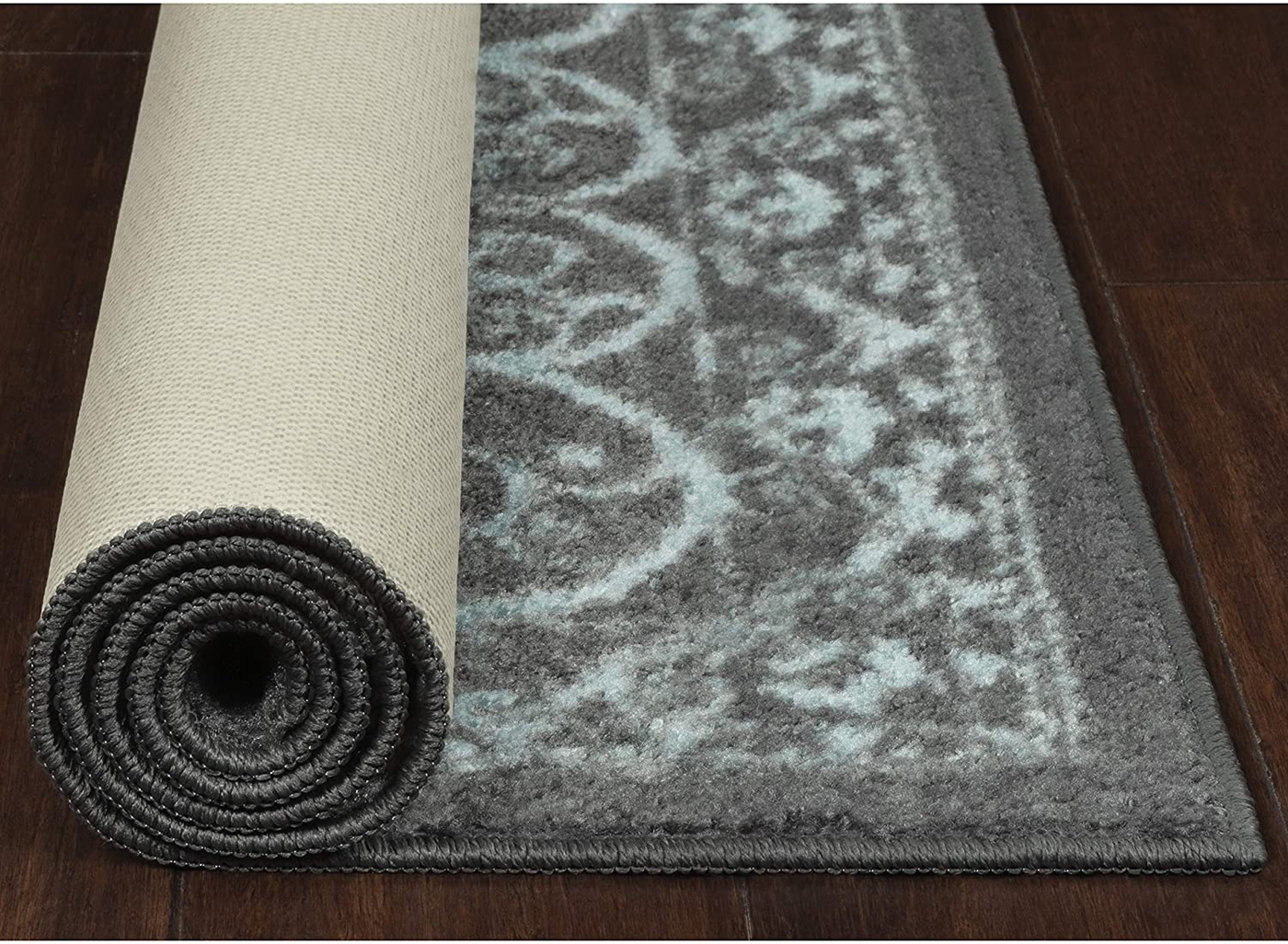 Maples Rugs Pelham Vintage Non Skid 2pc Kitchen Rugs Set [Made in USA] Washable Floor Mat for Under Sink, Entryway, and Laundry, 2pc Set, Grey Tonal