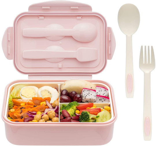 Bento Boxes for Adults - 1100 ML Bento Lunch Box For Kids Childrens With Spoon & Fork - Durable, Leak-Proof for On-the-Go Meal, BPA-Free and Food-Safe Materials