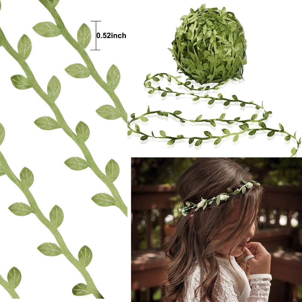 LZXD 132 Ft Artificial Vines Leaf Ribbon,Artificial Eucalyptus Leaf Green Garland Leaves DIY Wreath Foliage Green Decorative Wreath Accessory Wedding Decorations Party Wreaths Wall Crafts Party Décor