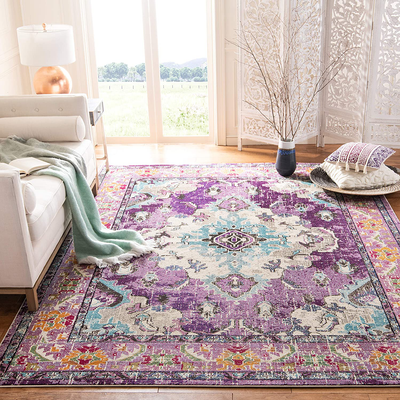 Safavieh Monaco Collection MNC243L Boho Chic Medallion Distressed Non-Shedding Stain Resistant Living Room Bedroom Area Rug, 3' x 3' Square, Violet / Light Blue