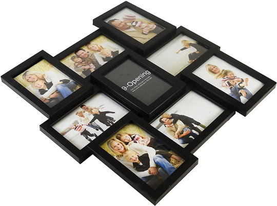 Melannco 18 x 18 Inch 9 Opening Photo Collage Frame, Displays Four 4x6 and Five 6x4 Inch Photos, Black
