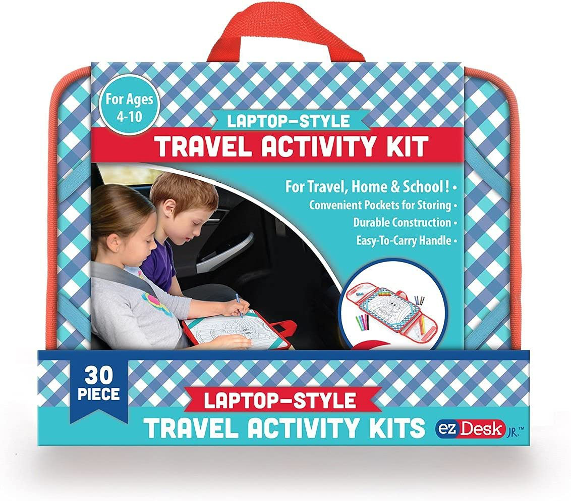 EZDesk Travel Activity Kit, Laptop Style Desk with Writing and Craft Accessories