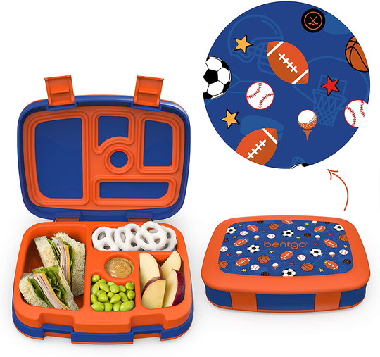 Bentgo Kids Prints Leak-Proof, 5-Compartment Bento-Style Kids Lunch Box - Ideal Portion Sizes for Ages 3 to 7 - BPA-Free, Dishwasher Safe, Food-Safe Materials (Sports)