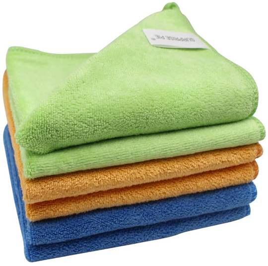 Microfiber Cleaning Cloths 400 GSM Thick Soft Lint Free 12"x12" 6 Pack Green Blue and Orange Reusable Kitchen Towels Dust Cloth Rags