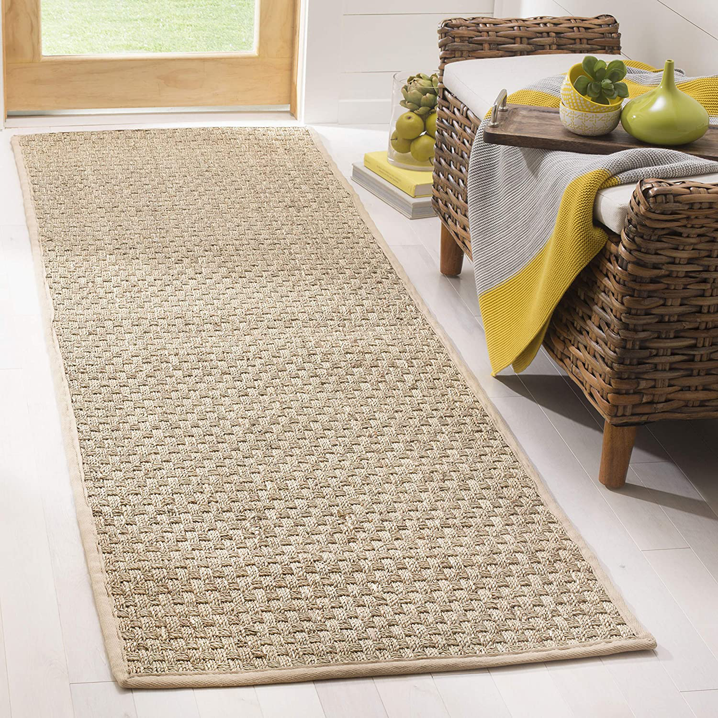 Safavieh Natural Fiber Collection NF114A Border Basketweave Seagrass Runner, 2'6" x 10' , Beige