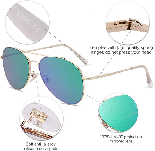 Classic Vintage Metal Frame UV400 Aviator Sunglasses 