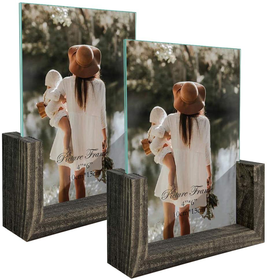 8x10 Picture Frame Set of 2, Rustic Photo Frames Made of Brown Base and Glass Covers for Tabletop Decoration