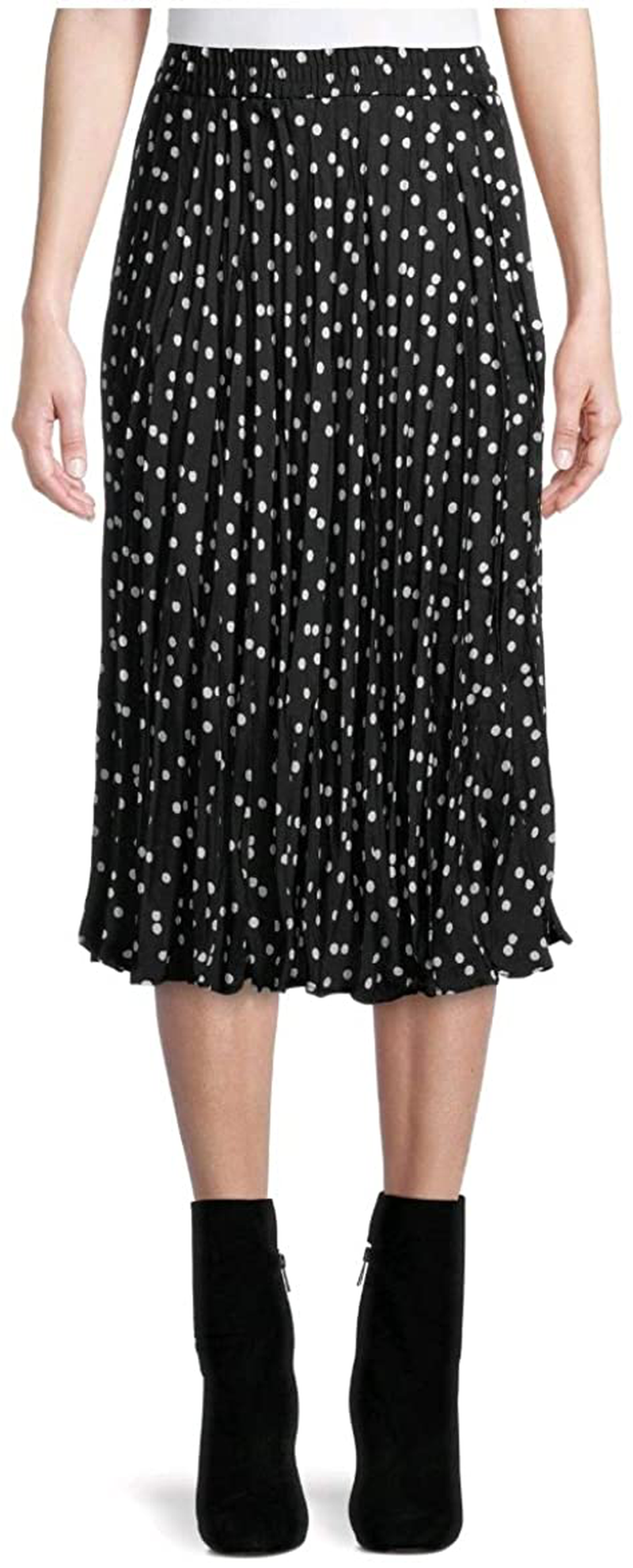 Black Dot Midi Length Crinkle Skirt