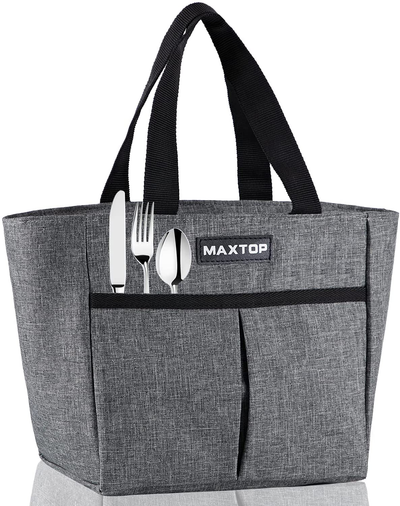 MAXTOP Lunch Bags for Women,Insulated Thermal Lunch Tote Bag,Lunch Box with Front Pocket for Office Work Picnic Shopping (Light Blue, X-Large)