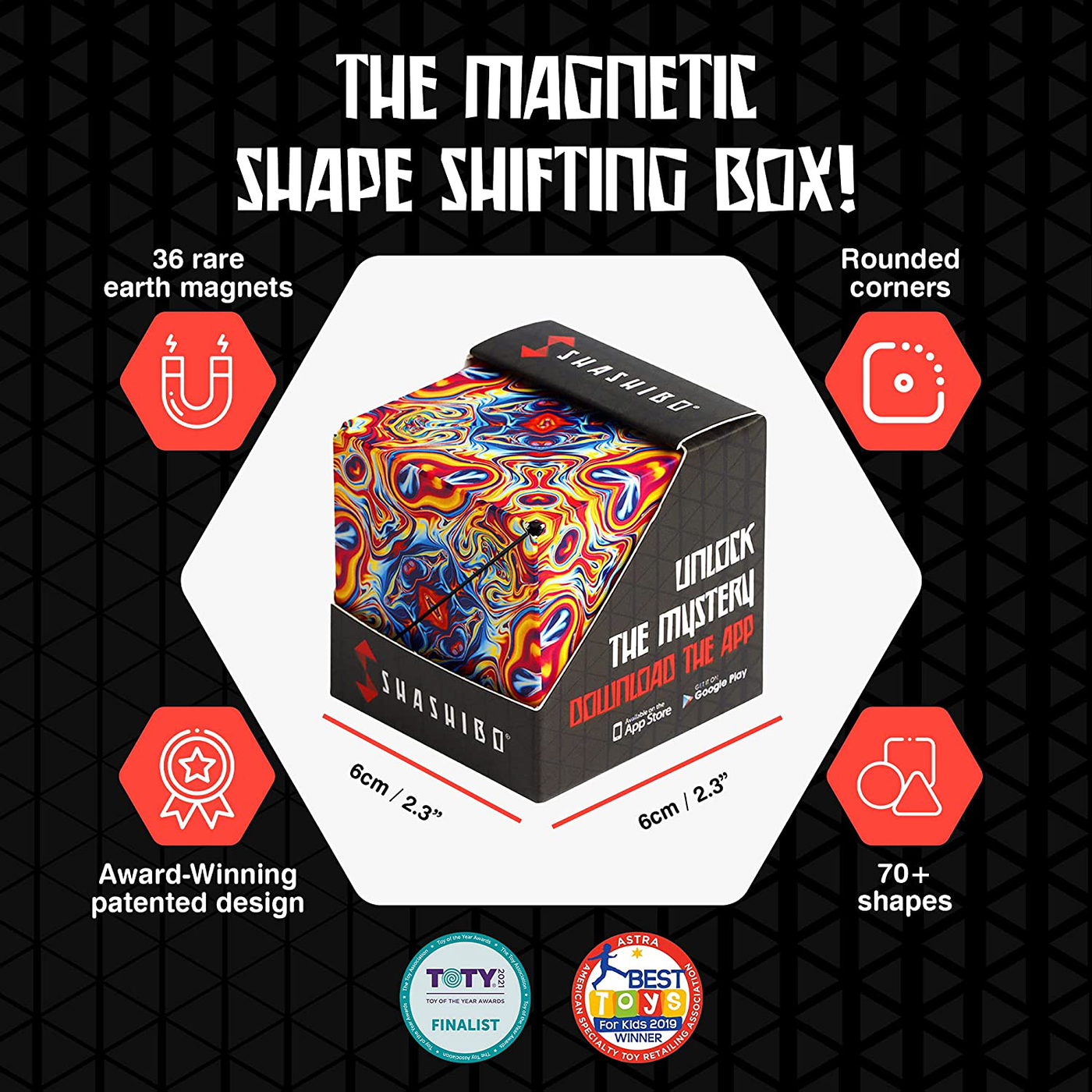 SHASHIBO Shape Shifting Box - Award-Winning, Patented Fidget Cube w/ 36 Rare Earth Magnets - Extraordinary 3D Magic Cube – Shashibo Cube Magnet Fidget Toy Transforms Into Over 70 Shapes (Spaced Out)