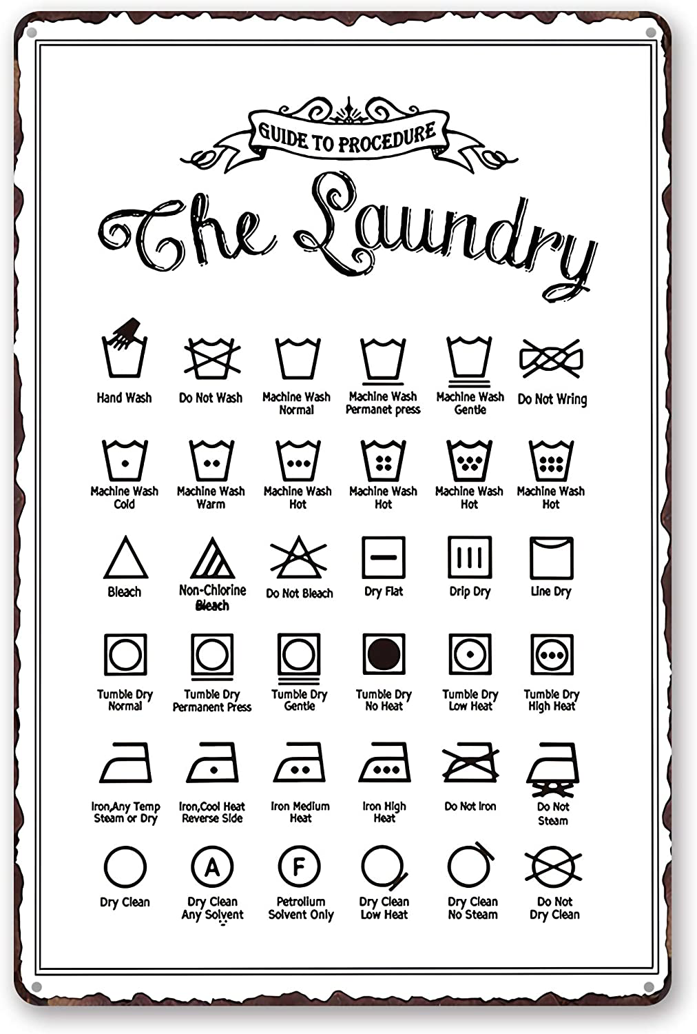 Goutoports Laundry Room Vintage Metal Sign Laundry Guide White Decorative Signs Wash Room Home Decor Art Signs 7.9x11.8 Inch