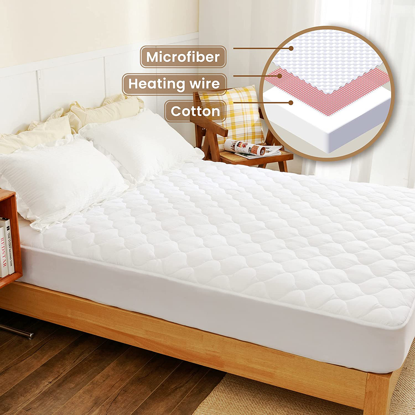 Heated Mattress Pad Queen Size Electric Mattress Pads Electric Bed Warmer Fit up to 21" with 8 Heat Settings Dual Controller 10 Hours Auto Shut Off