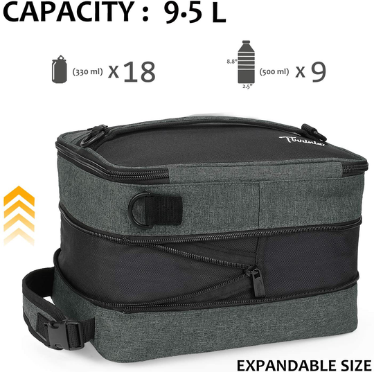 Expandable Insulated Lunch Bag, Leakproof Flat Lunch Cooler Tote with Shoulder Strap for Men and Women, Suitable for Work & Office by Tirrinia, Dark Grey