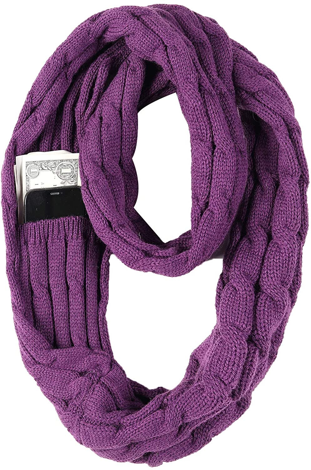 Soft Winter Knit Infinity Scarf with Secret Hidden Pocket for Men & Women