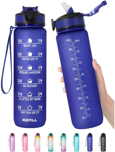 32 oz Motivational Water Bottle with Time Marker & Straw - BPA Free & Leakproof Tritian Frosted Portable Reusable Fitness Sport 1L Water Bottle for Men Father Women Kids Student to Office Gym Workout