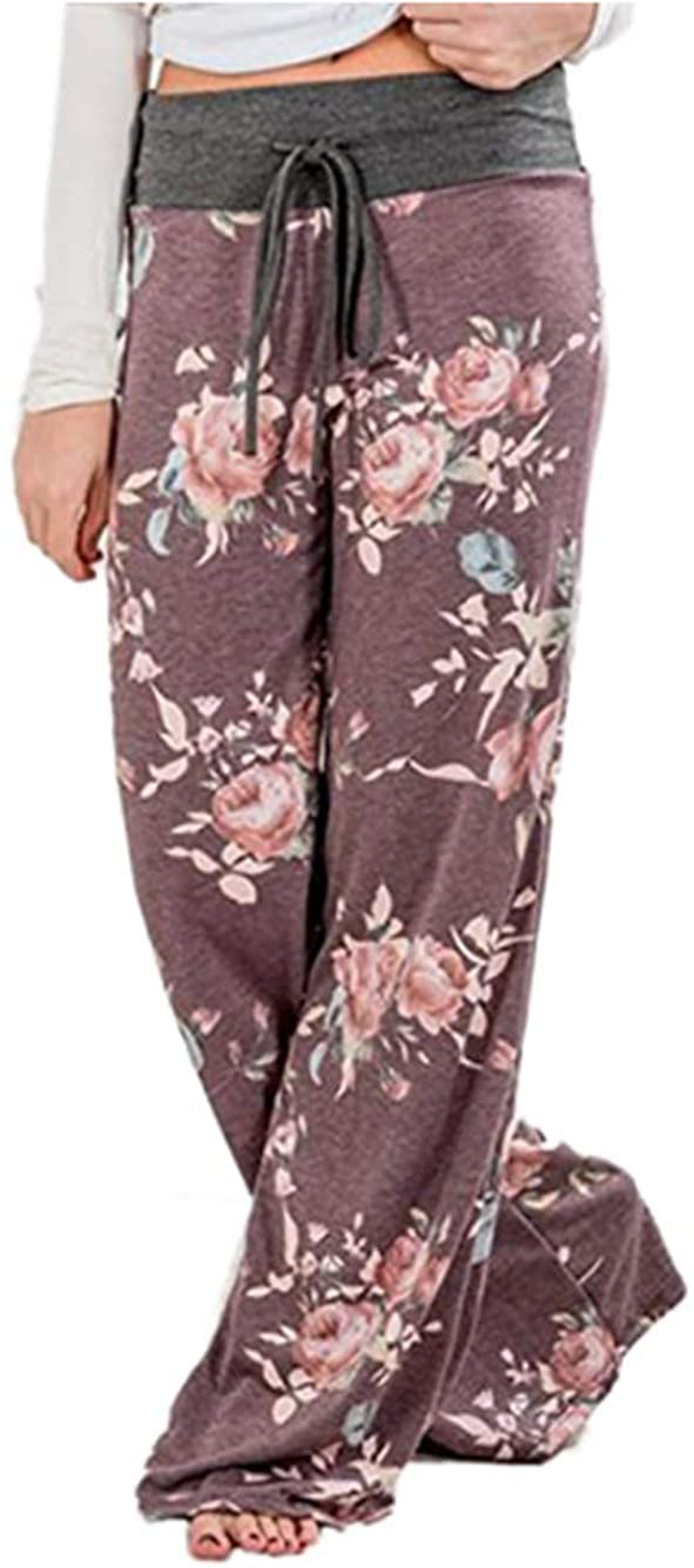 Women's Comfy Stretch Drawstring Palazzo Wide Leg Lounge Pants