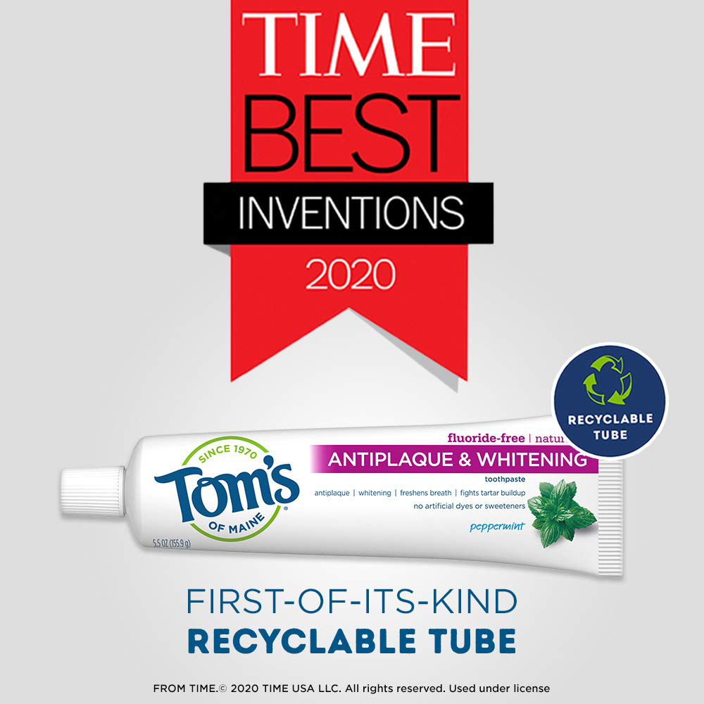 Tom's of Maine Fluoride-Free Antiplaque & Whitening Natural Toothpaste, Spearmint, 4.7 oz. 2-Pack (Packaging May Vary)