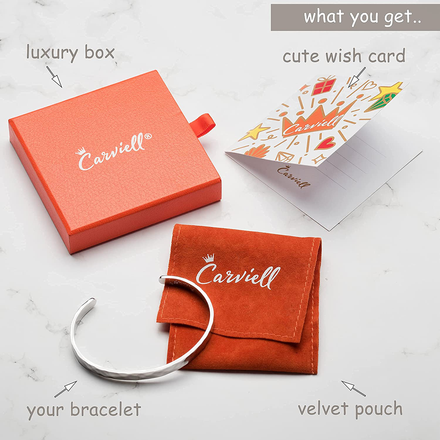 Carviell Bracelets for Women, Personalized Gifts for Her, Mom, Best Friend, Inspirational Friendship Cuff for Teen Girls, Engraved, Birthday Gift Jewelry