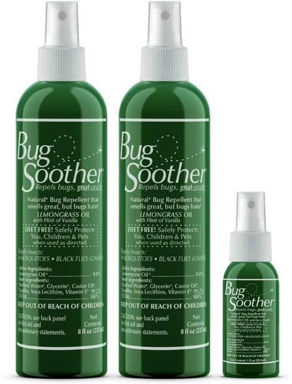 Bug Soother Spray - Natural Insect, Gnat and Mosquito Repellent & Deterrent - DEET Free - Safe Bug Spray for Adults, Kids, Pets, & Environment - Made in USA - Includes 1 oz. Travel Size (4, 2 oz.)