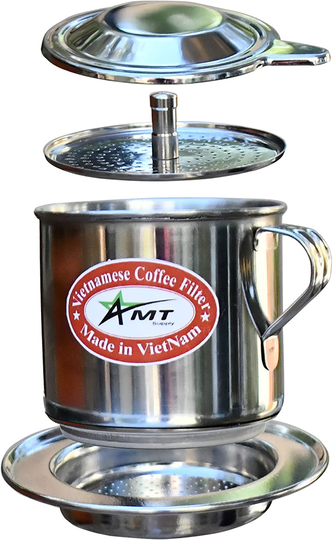AMT 6.5 OZ Vietnamese Coffee Maker, 1 Serving Phin, Screw Down Coffee Vietnamese Coffee Filter Vietnam Coffee Dripper for making Vietnamese Style at Home Office(7, Handle))