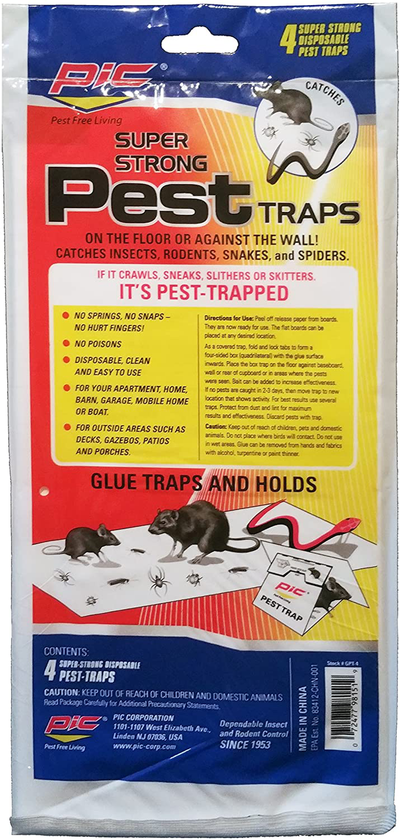 PIC GPT-4 Glue Pest Trap for Spider and Snake, 4-Pack