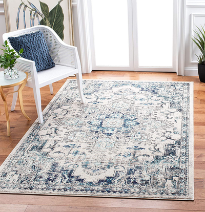 Safavieh Madison Collection MAD473C Boho Chic Medallion Distressed Non-Shedding Stain Resistant Living Room Bedroom Area Rug, 3' x 5', Ivory / Grey