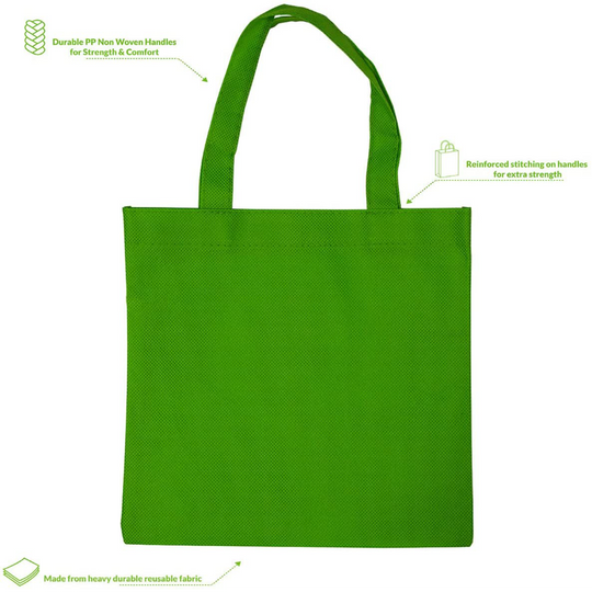 12 Pack 10x10 Inch Flat Reusable Gift Bags with Handles, Eco Friendly Tote Bags