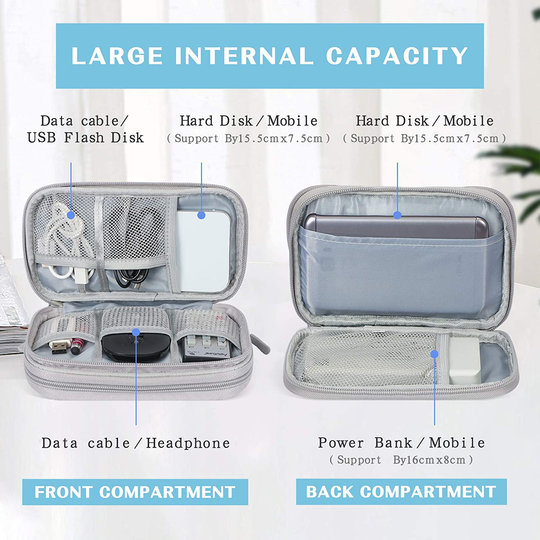 FYY Electronic Organizer, Travel Cable Organizer Bag Pouch Electronic Accessories Carry Case Portable Waterproof Double Layers All-in-One Storage Bag for Cable, Cord, Charger, Phone, Earphone Grey
