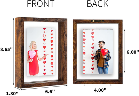 WIFTREY 2 Pack 4x6 Floating Picture Frames, Double Glass Rustic Photo Frame for Wall Hanging or Tabletop Standing, Displays Photo up to 6x8, Brown