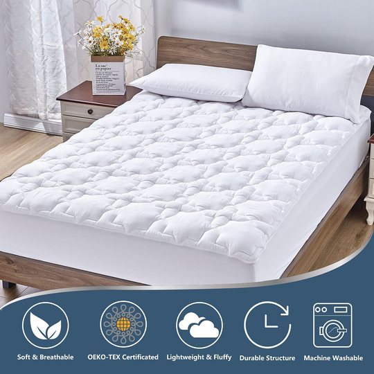 CozyLux Queen Mattress Pad Deep Pocket Non Slip Cotton Mattress Topper Breathable and Soft Quilted Fitted Mattress Cover Up to 18" Thick Pillowtop 450GSM Bed Mattress Pad White