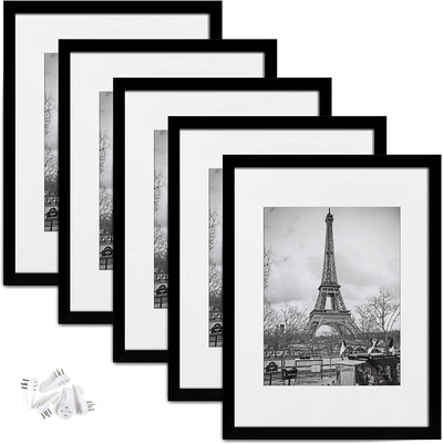 upsimples 12x16 Picture Frame Set of 5,Display Pictures 8.5x11 with Mat or 12x16 Without Mat,Wall Gallery Photo Frames,Black