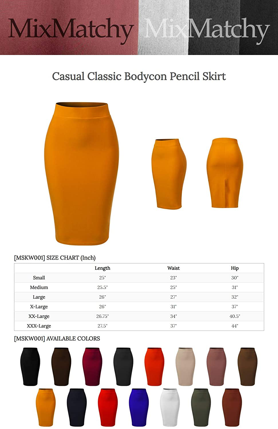 MixMatchy Women's Casual Classic Bodycon Pencil Skirt