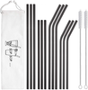 Hiware 12-Pack Black Stainless Steel Straws Reusable with Case - Metal Drinking Straws for 30oz and 20oz Tumblers Yeti Dishwasher Safe, 2 Cleaning Brushes Included