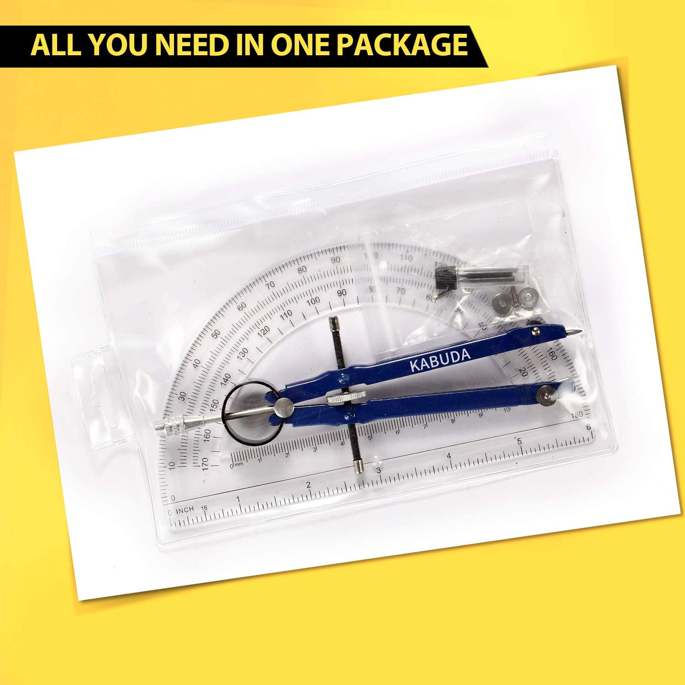 Professional Precision Compass Set, Metal Spring Bow Compass with Protractor, Lock, Pencil Leads & Screw Replacements, for Geometry, Math, Drafting, Drawing & Measuring, School & Office Supplies