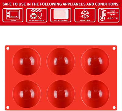 Fimary 3 Inches 6 Holes Half Sphere Silicone Mold For Chocolate, Cake, Jelly, Pudding, Food Grade Round Silicon Molds for Cake Baking (2)