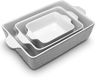NutriChef 3Pcs. Nonstick Bakeware PFOA PFOS PTFE Tray Set w/Odor-Free Ceramic, 446°F Oven Microwave/Dishwasher Safe Rectangular Baking Pan