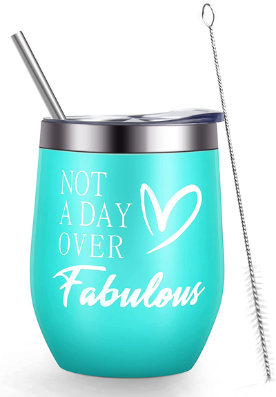 Birthday Gifts for Women, Wine Tumbler Gifts for Women, Vacuum Coffee Tumbler, Stainless Steel Insulated Tumbler with Lid and Straw, Muzpz 12oz Retirement Wine Tumbler Coffee Mug (RoseGold)